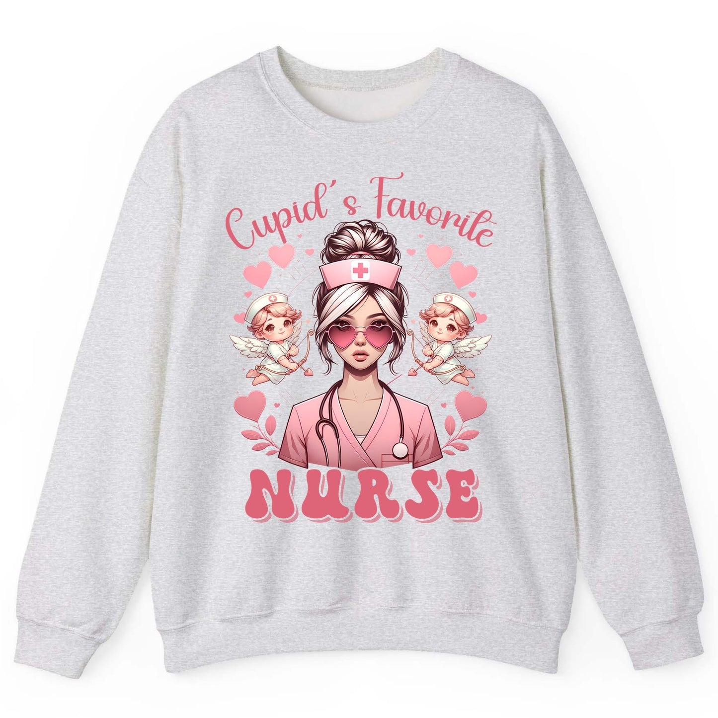 Cupid's Favorite Nurse nurse Sweatshirt Ash product mockup