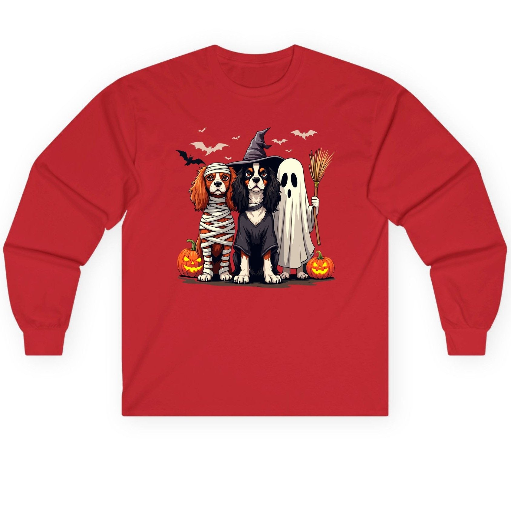 Cavalier Spaniel Halloween Dogs cavalier king charles spaniel Long Sleeve Tee Red product mockup