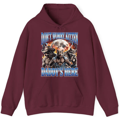 Don't Worry Kitten Daddy's Here werewolf Hoodie Maroon product mockup