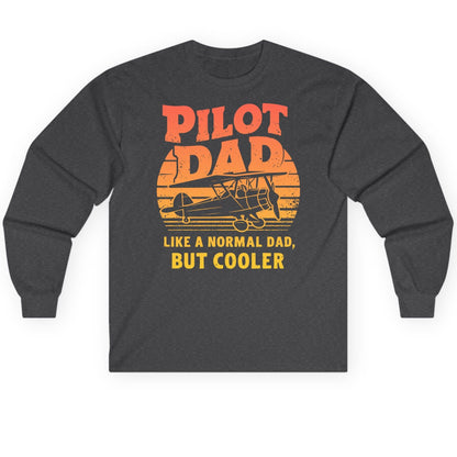 Pilot Dad Like a Normal Dad, but Cooler pilots Long Sleeve Tee Dark Heather product mockup