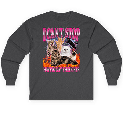 I Can't Stop Having Gay Thoughts cats Long Sleeve Tee Dark Heather product mockup