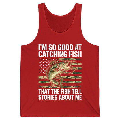 I'm So Good at Catching Fish That the Fish Tell Stories About Me fishing Tank Top Red product mockup
