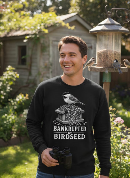 Bankrupted By Birdseed Funny Sweatshirt - lifestyle model mockup - Black