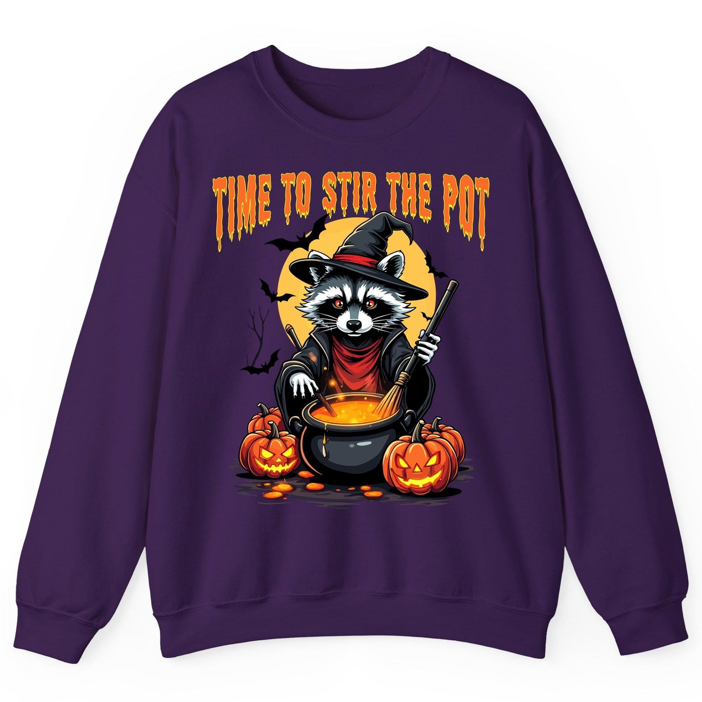 Time to Stir the Pot Halloween raccoon Sweatshirt Purple product mockup