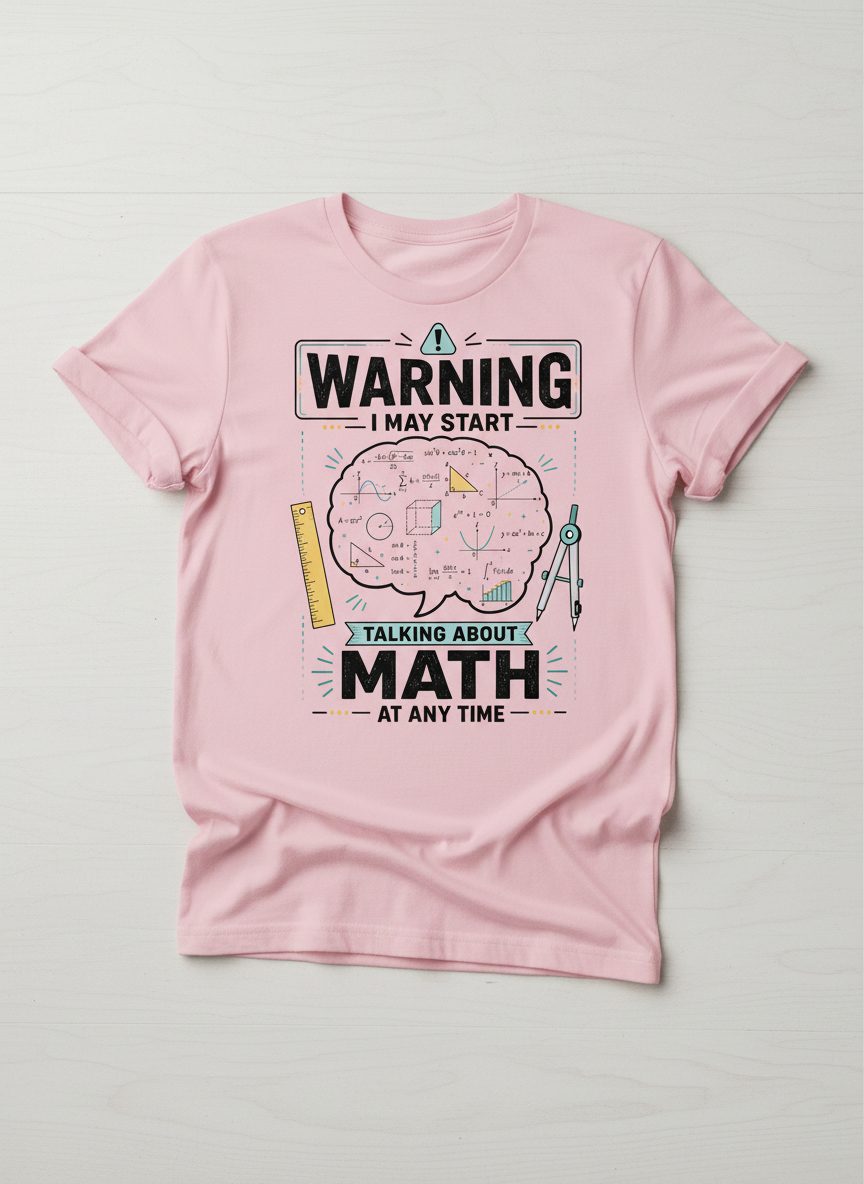 Warning I May Start Talking About Math at Any Time Funny Teachers T-Shirt - product mockup - Light Pink