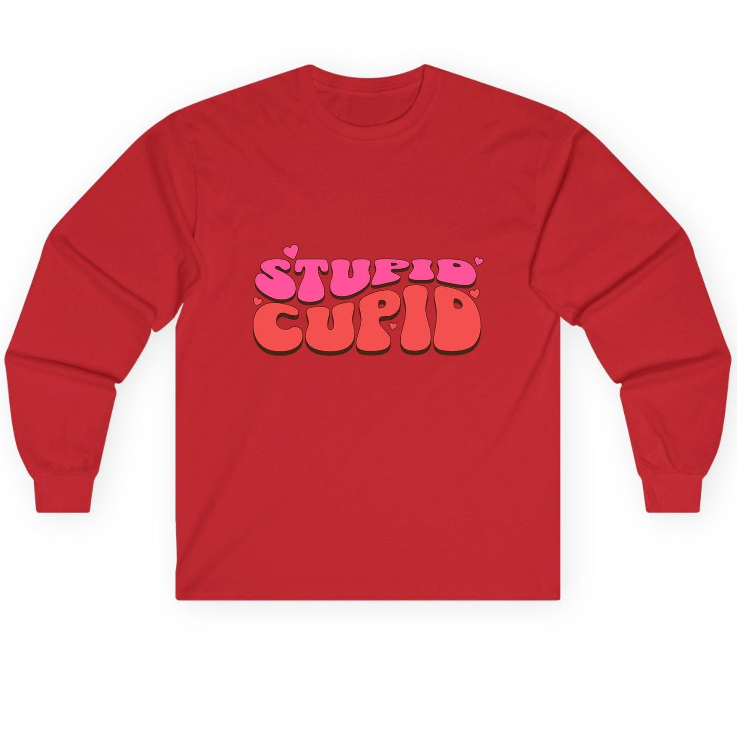 Stupid Cupid anti-Valentine's Day Long Sleeve Tee Red product mockup