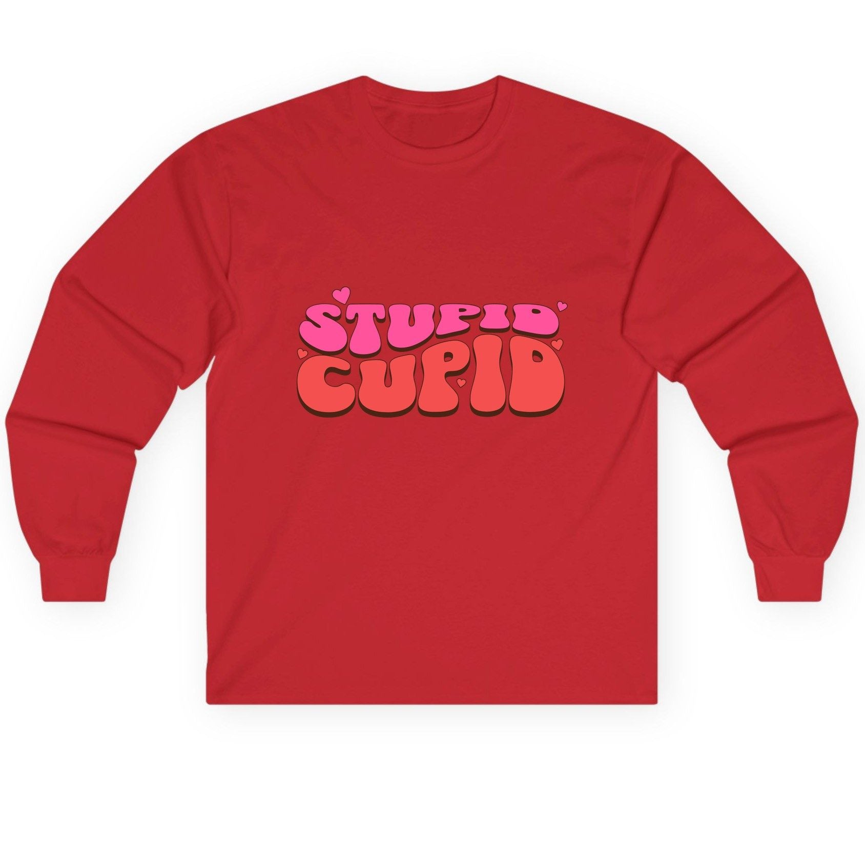 Stupid Cupid anti-Valentine's Day Long Sleeve Tee Red product mockup