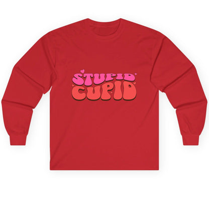 Stupid Cupid anti-Valentine's Day Long Sleeve Tee Red product mockup