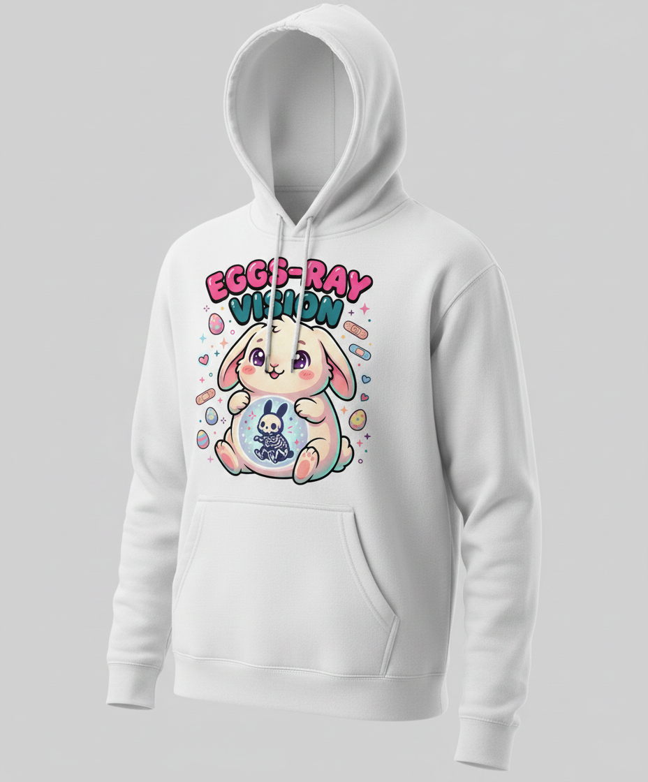 Eggs-Ray Vision Kawaii Easter Bunny Skeleton Hoodie - White