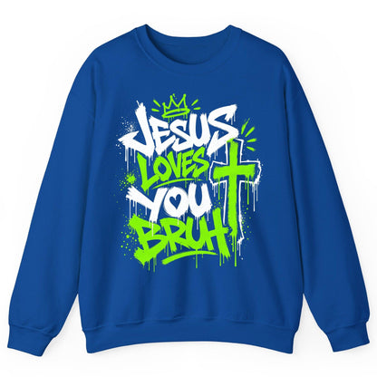Jesus Loves You Bruh Christian Sweatshirt - product mockup - Royal