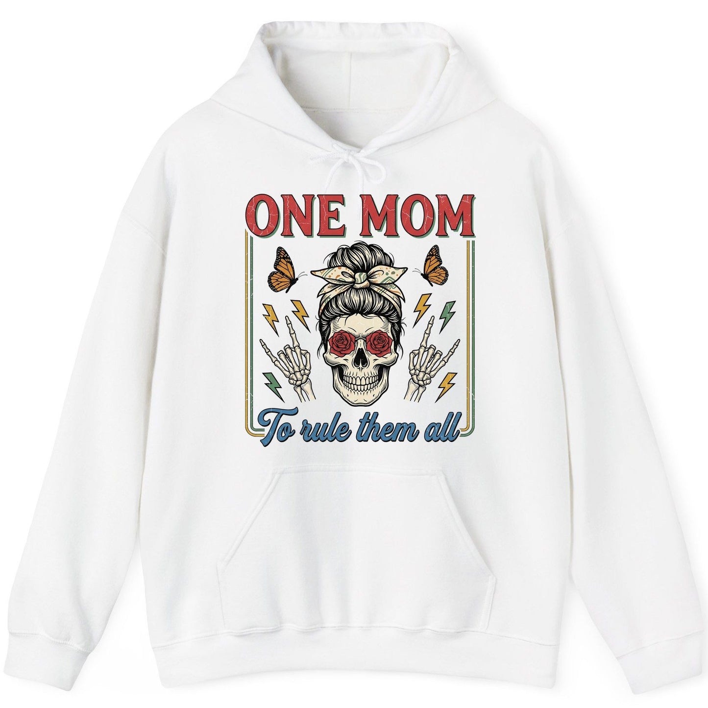 ONE MOM to Rule Them All Funny Skull Hoodie - product mockup - White