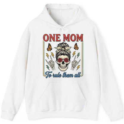 ONE MOM to Rule Them All Funny Skull Hoodie - product mockup - White