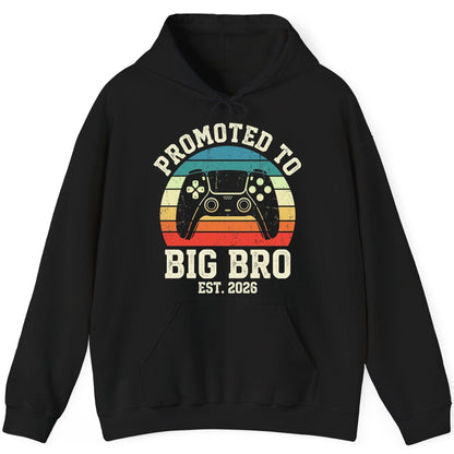 Promoted TO BIG BRO EST 2026 Retro Gaming Hoodie - product mockup - Black