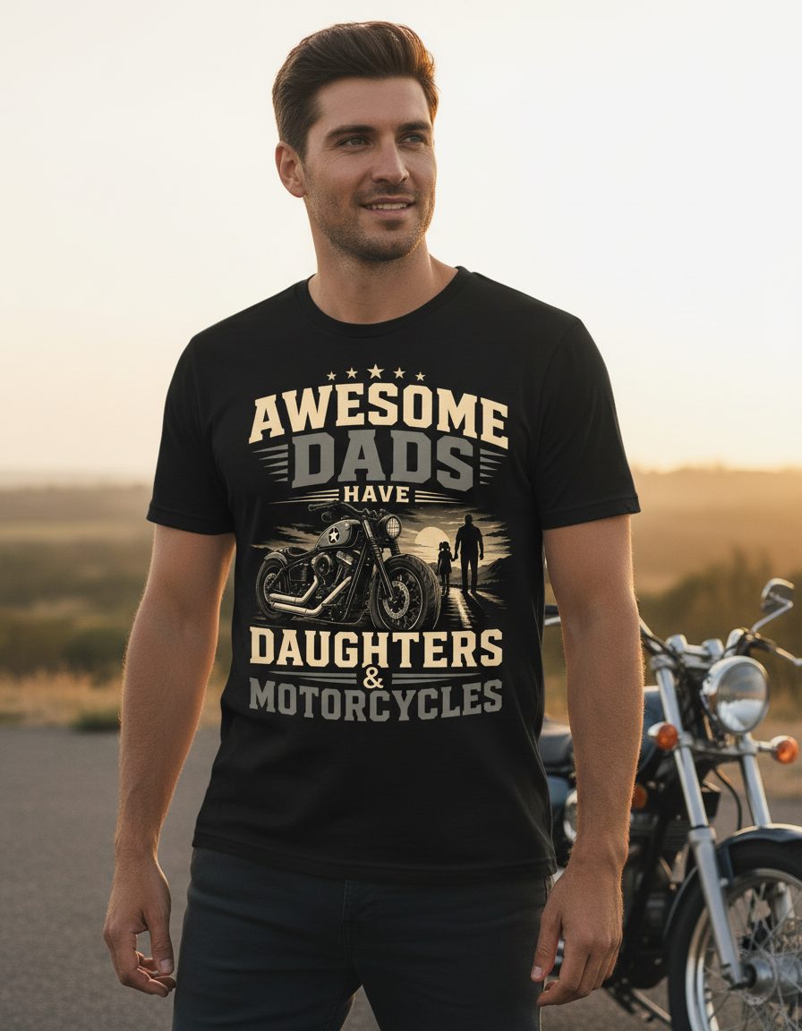 Awesome Dads Have Daughters & Motorcycles biker dad T-Shirt Black lifestyle mockup