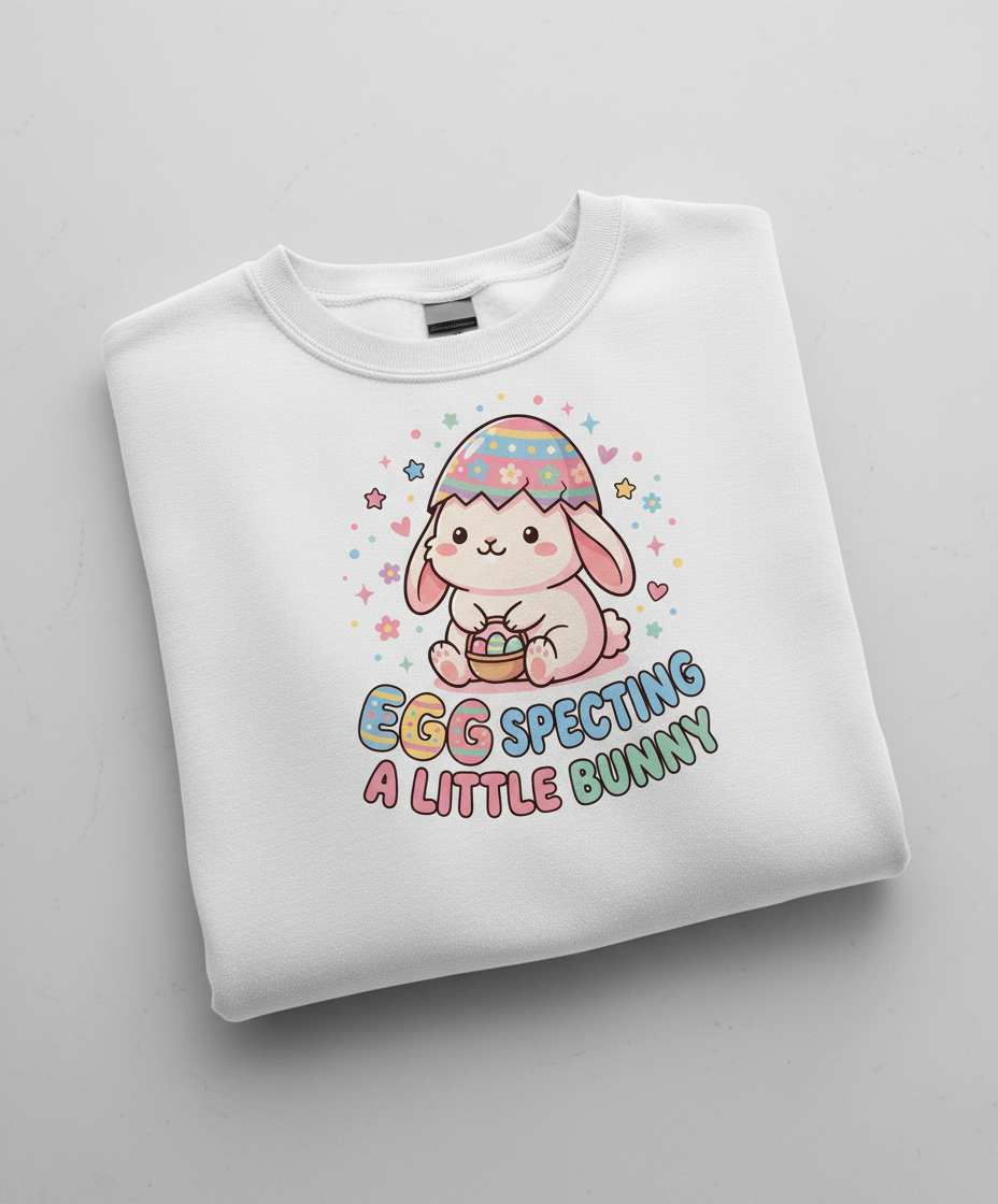 Egg Specting A Little Bunny Cute Easter Pregnancy Announcement Sweatshirt - White