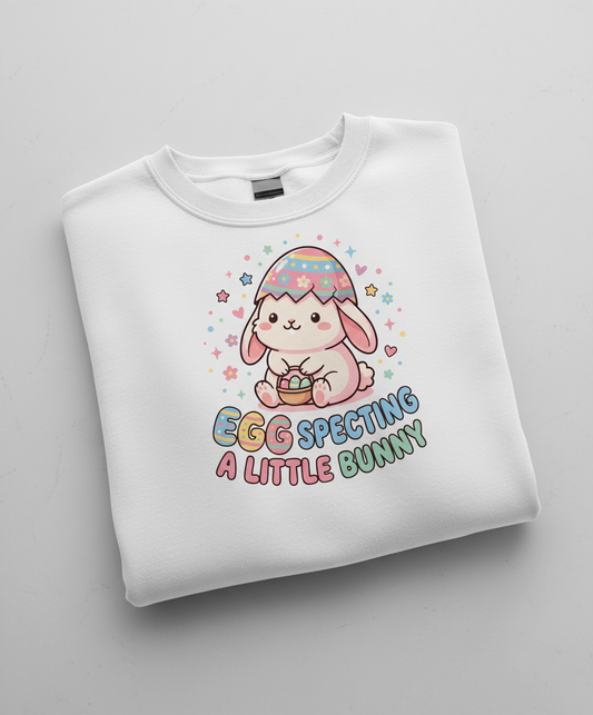 Egg Specting A Little Bunny Cute Easter Pregnancy Announcement Sweatshirt - White