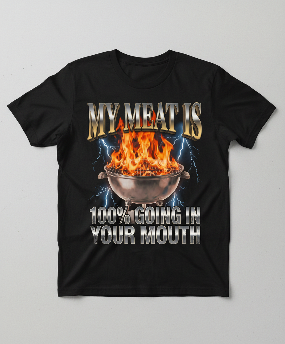 Funny BBQ Grilling My Meat Is Going In Your Mouth T-Shirt - Black