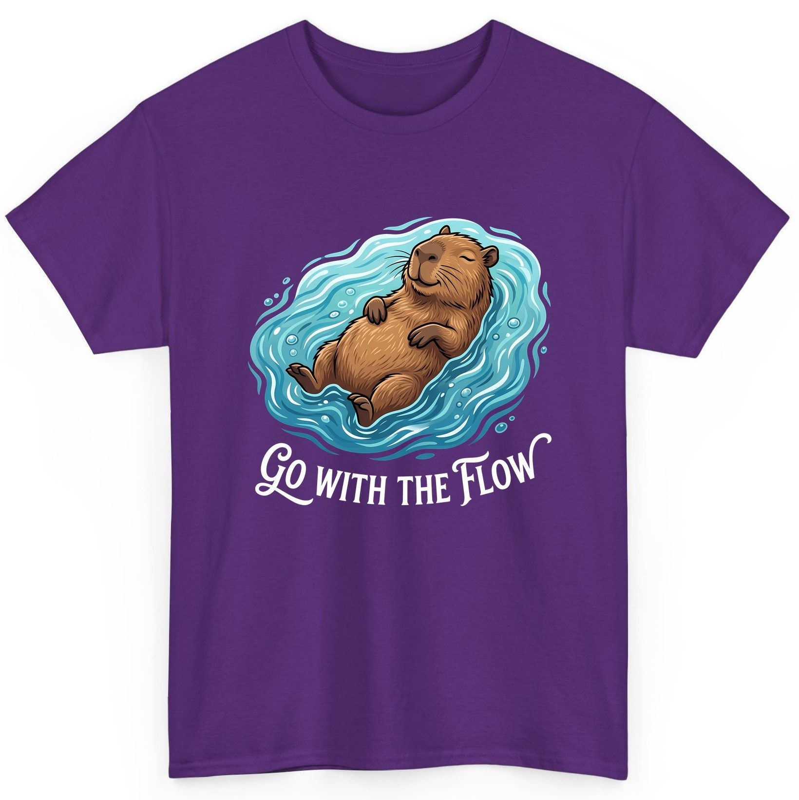Go WITH THE Flow Funny Capybara T-Shirt - product mockup - Purple