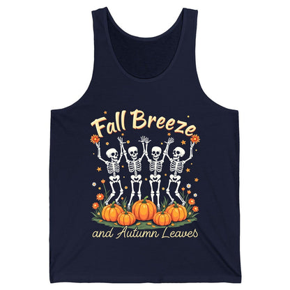 Fall Breeze and Autumn Leaves dancing skeletons Tank Top Navy product mockup
