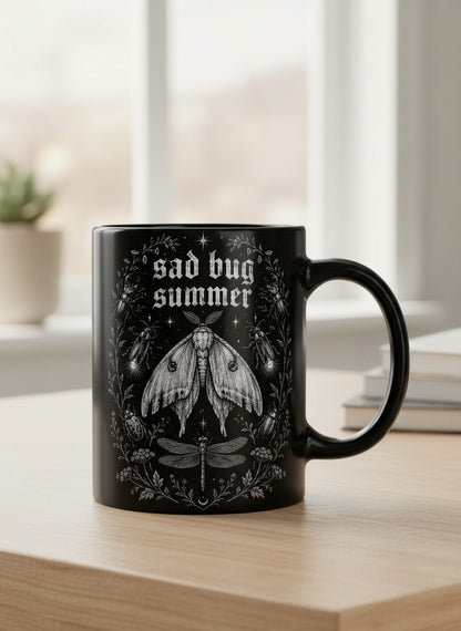 Sad Bug Summer Vintage Insects Black Mug - product mockup - Black