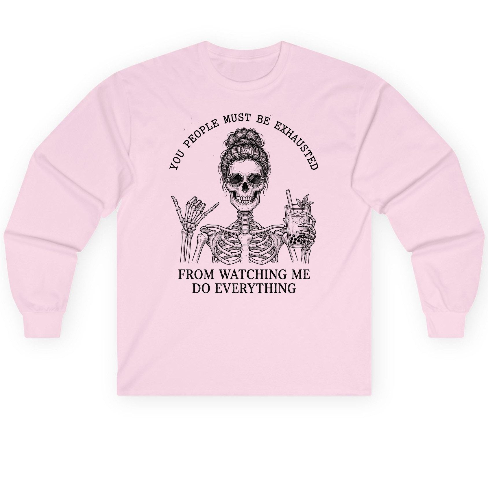 Solid Black Minimalist Minimalists Long Sleeve Tee - product mockup - Light Pink