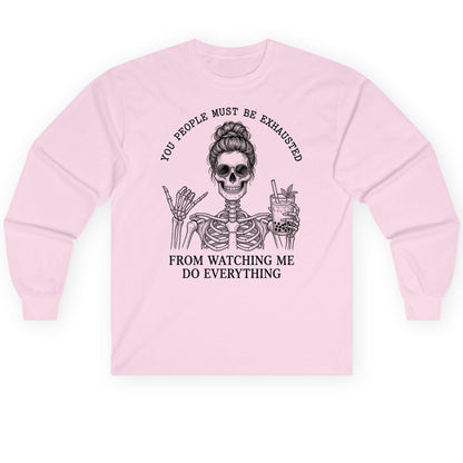 Solid Black Minimalist Minimalists Long Sleeve Tee - product mockup - Light Pink