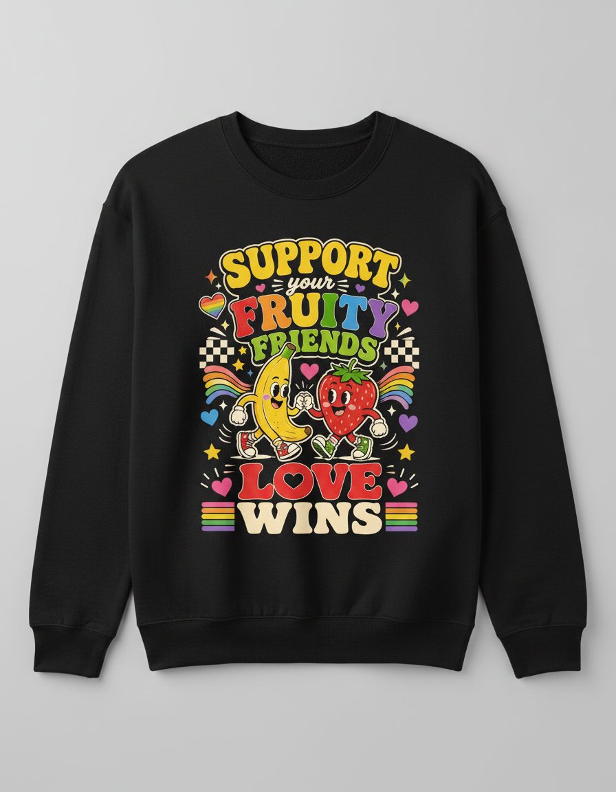 Support Your Fruity Friends Love Wins Retro Lgbtq+ Pride Sweatshirt - product mockup - Black
