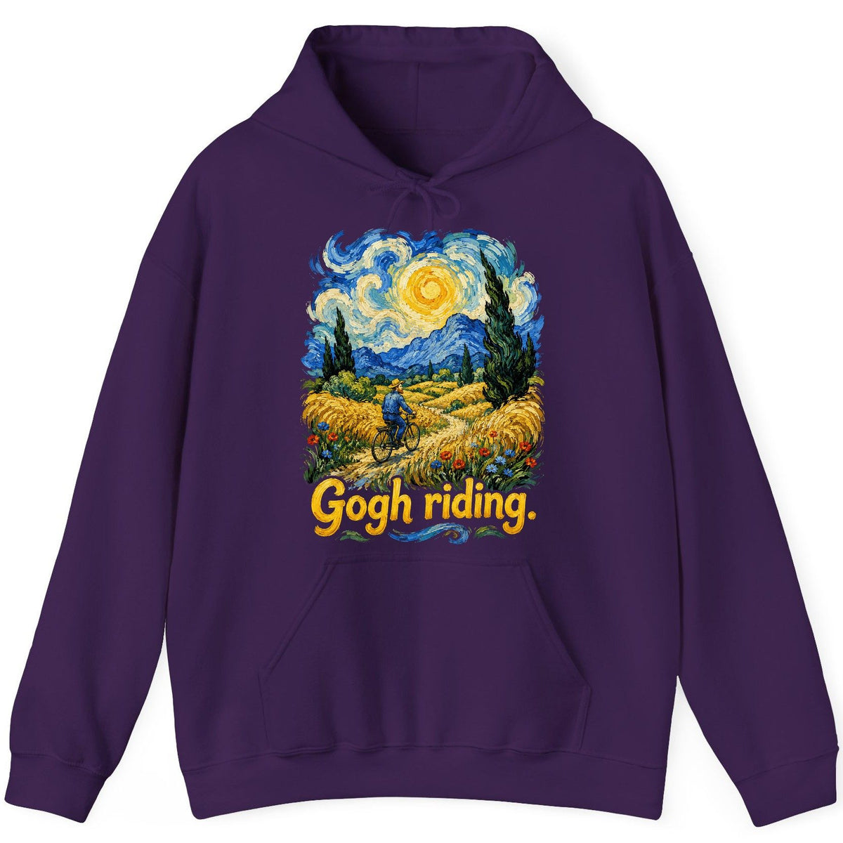Gogh Riding van gogh art parody Hoodie Purple product mockup