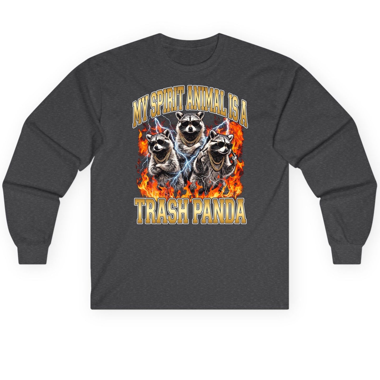 My Spirit Animal Is a Trash Panda raccoon Long Sleeve Tee Dark Heather product mockup