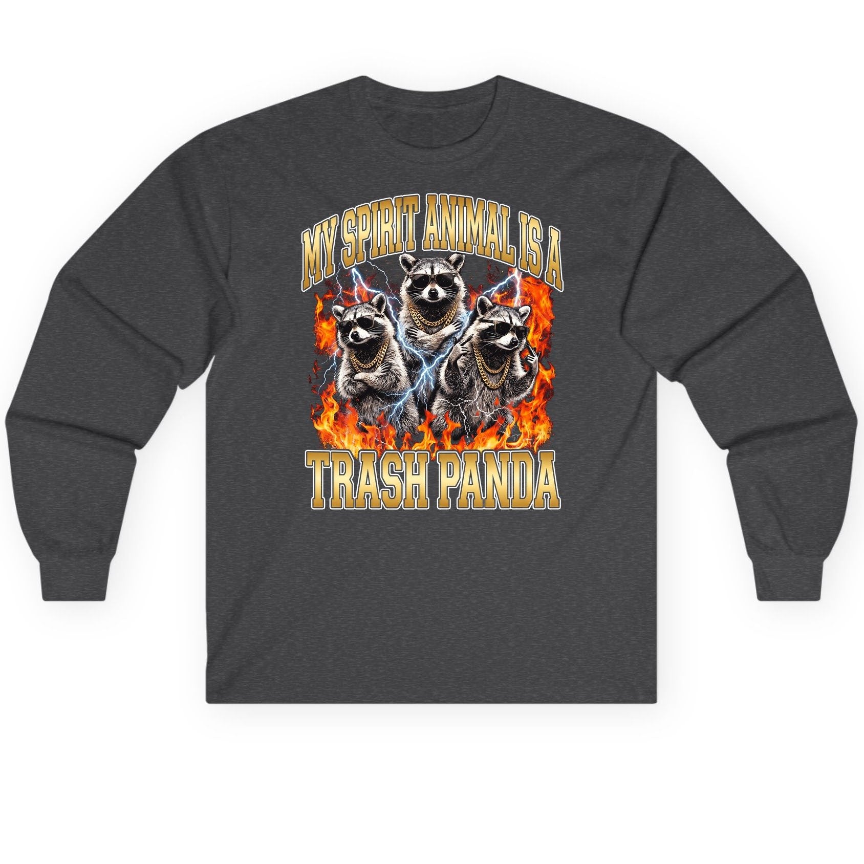 My Spirit Animal Is a Trash Panda raccoon Long Sleeve Tee Dark Heather product mockup