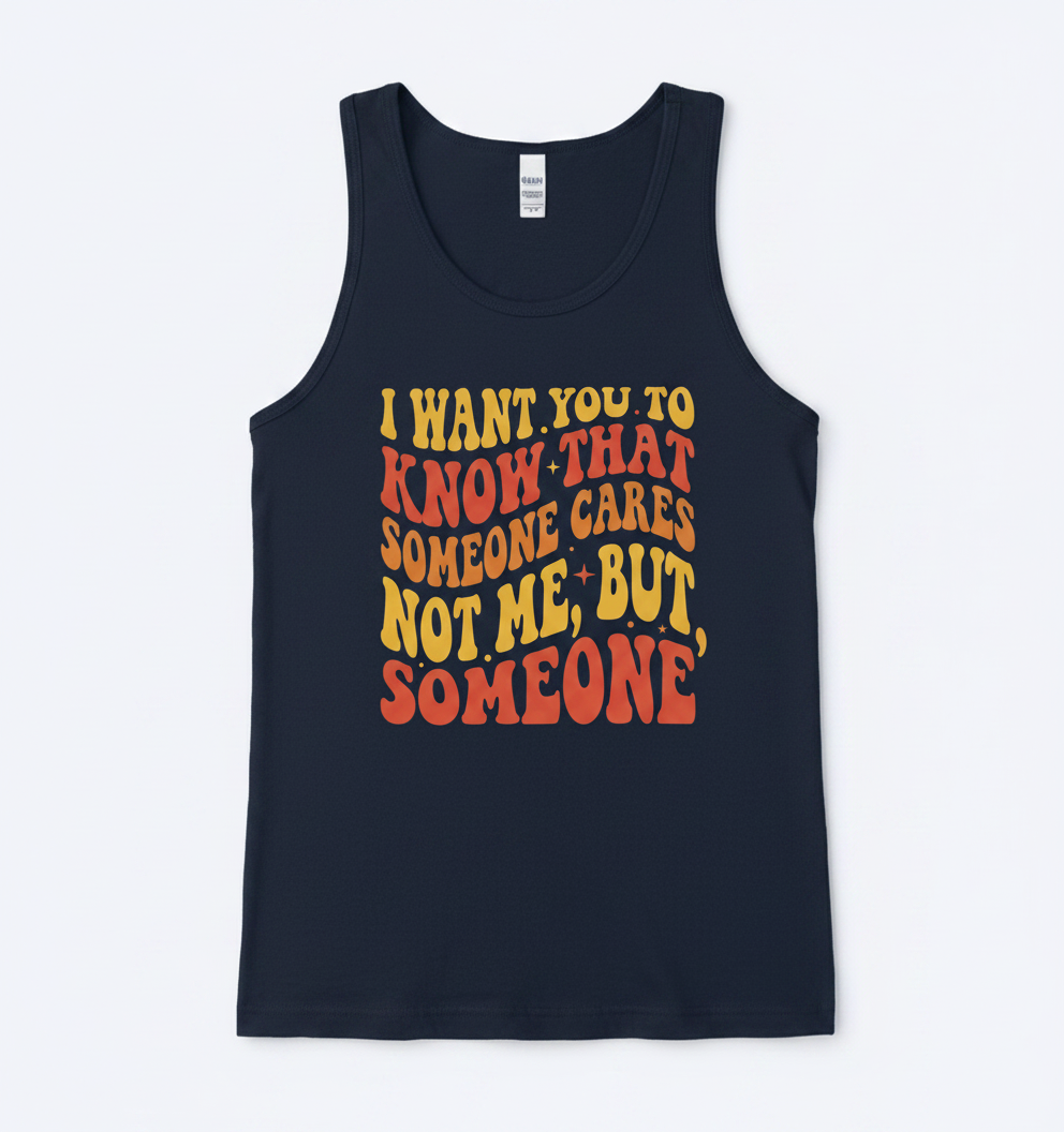 Sarcastic Retro 'Someone Cares' Quote Tank Top - Navy