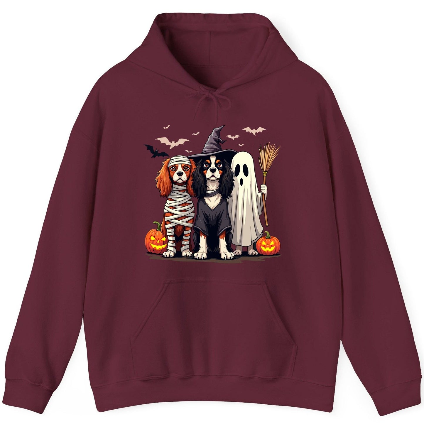 Cavalier Spaniel Halloween Dogs cavalier king charles spaniel Hoodie Maroon product mockup