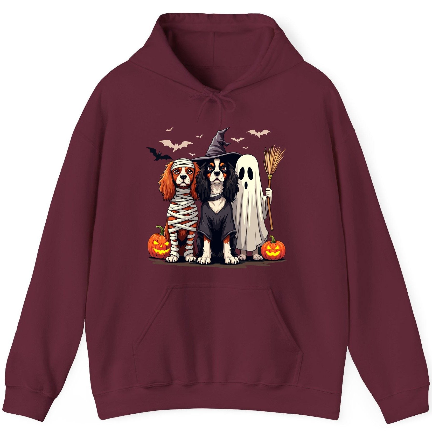 Cavalier Spaniel Halloween Dogs cavalier king charles spaniel Hoodie Maroon product mockup