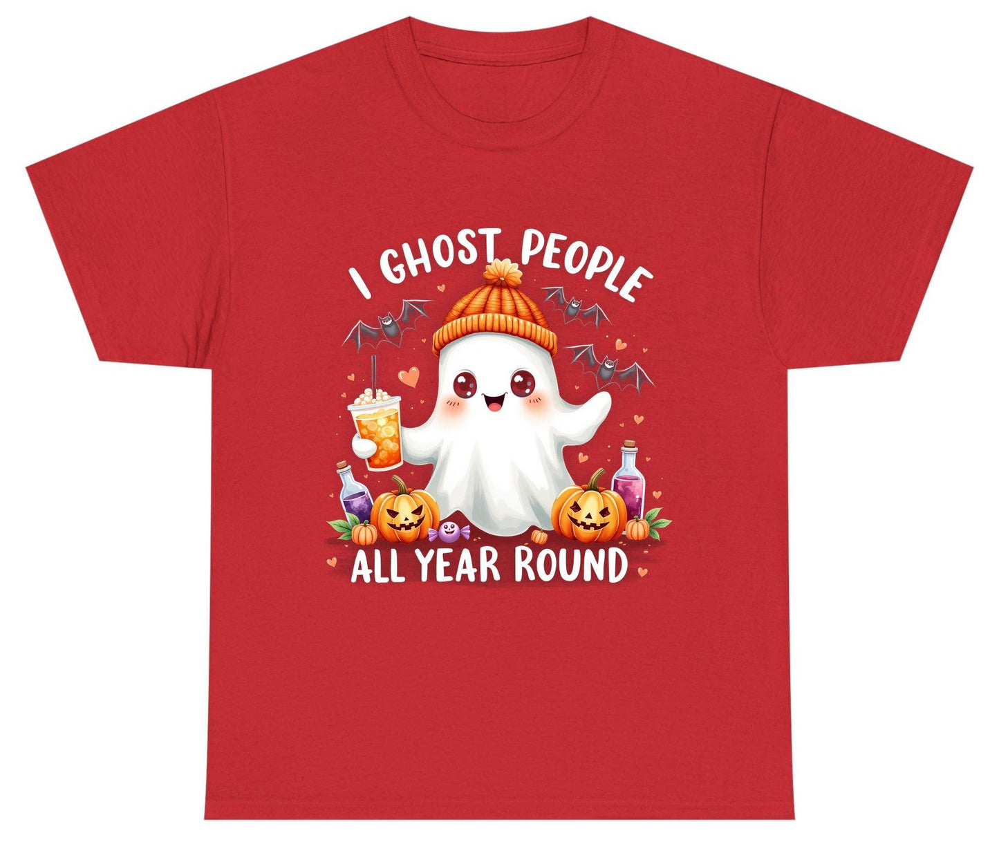 I Ghost People All Year Round cute ghost Youth T-Shirt Red product mockup