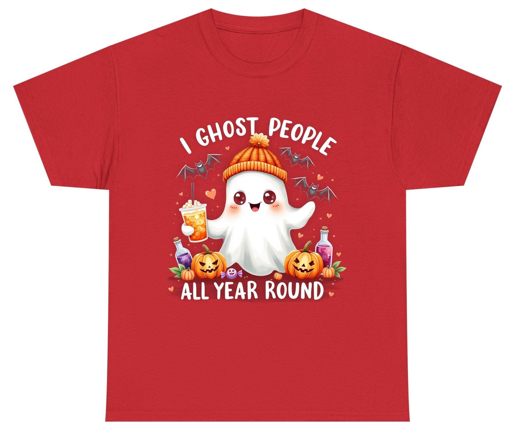 I Ghost People All Year Round cute ghost Youth T-Shirt Red product mockup