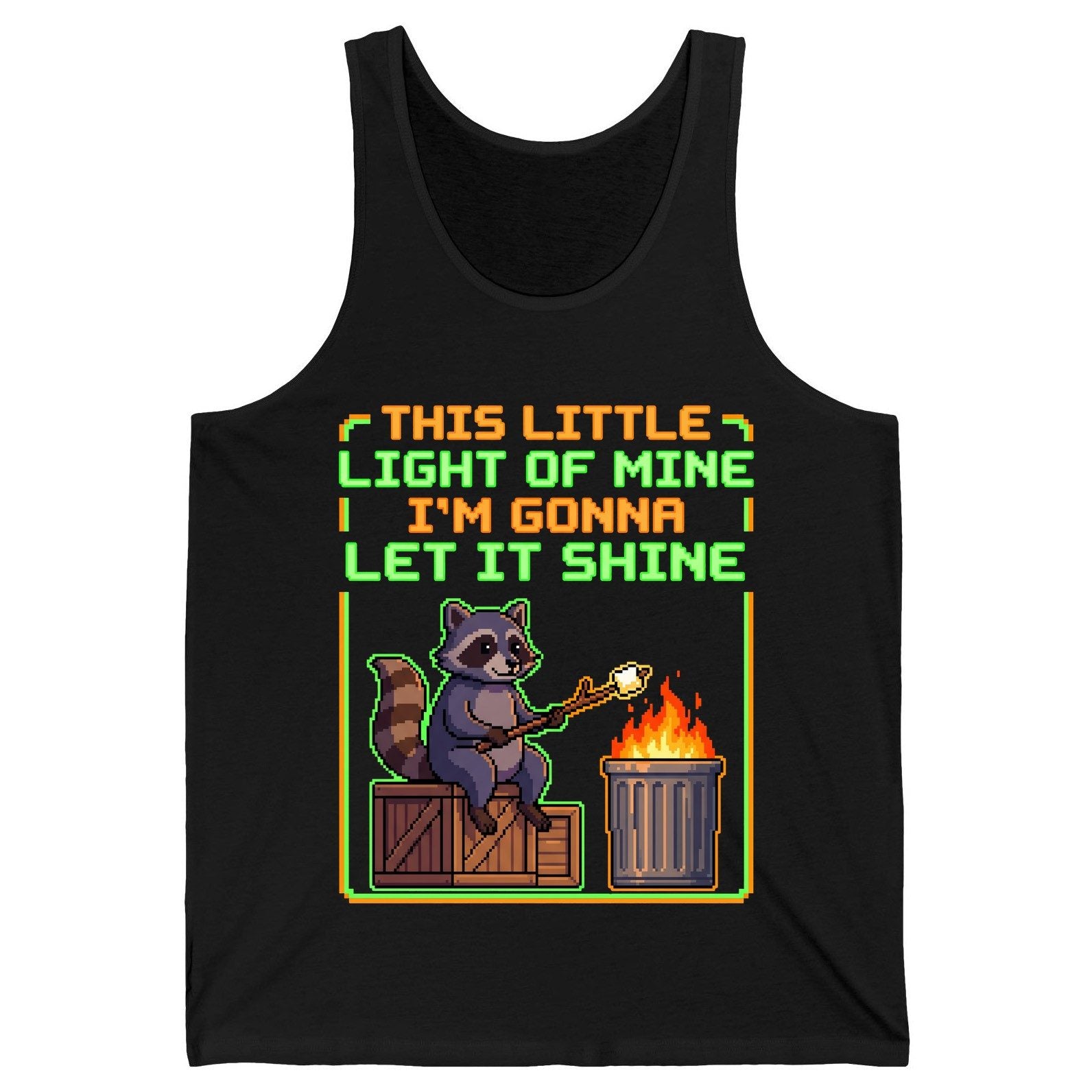 THIS LITTLE LIGHT OF MINE I'M GONNA LET IT SHINE Raccoon Tank Top Black product mockup