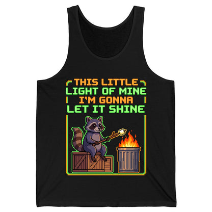 THIS LITTLE LIGHT OF MINE I'M GONNA LET IT SHINE Raccoon Tank Top Black product mockup