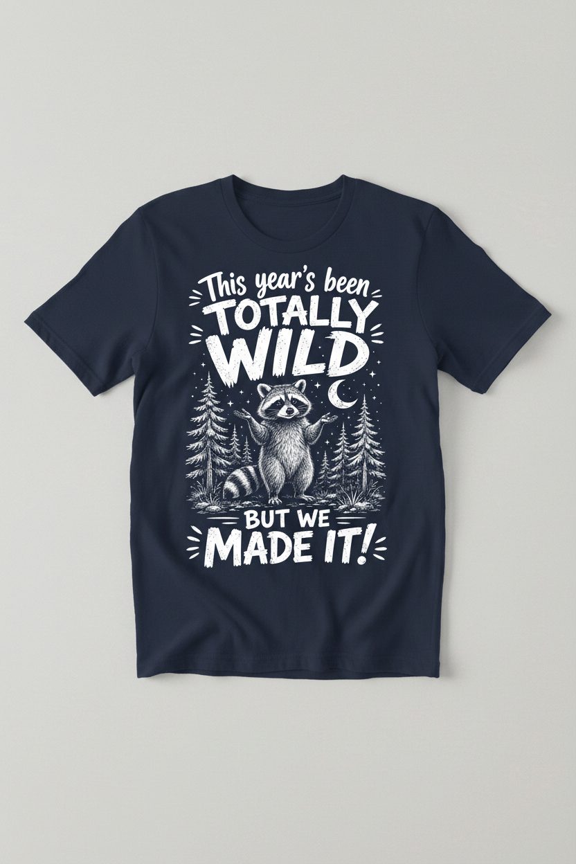 Totally Wild Year Raccoon Funny People a Sense of Humor T-Shirt - product mockup - Navy