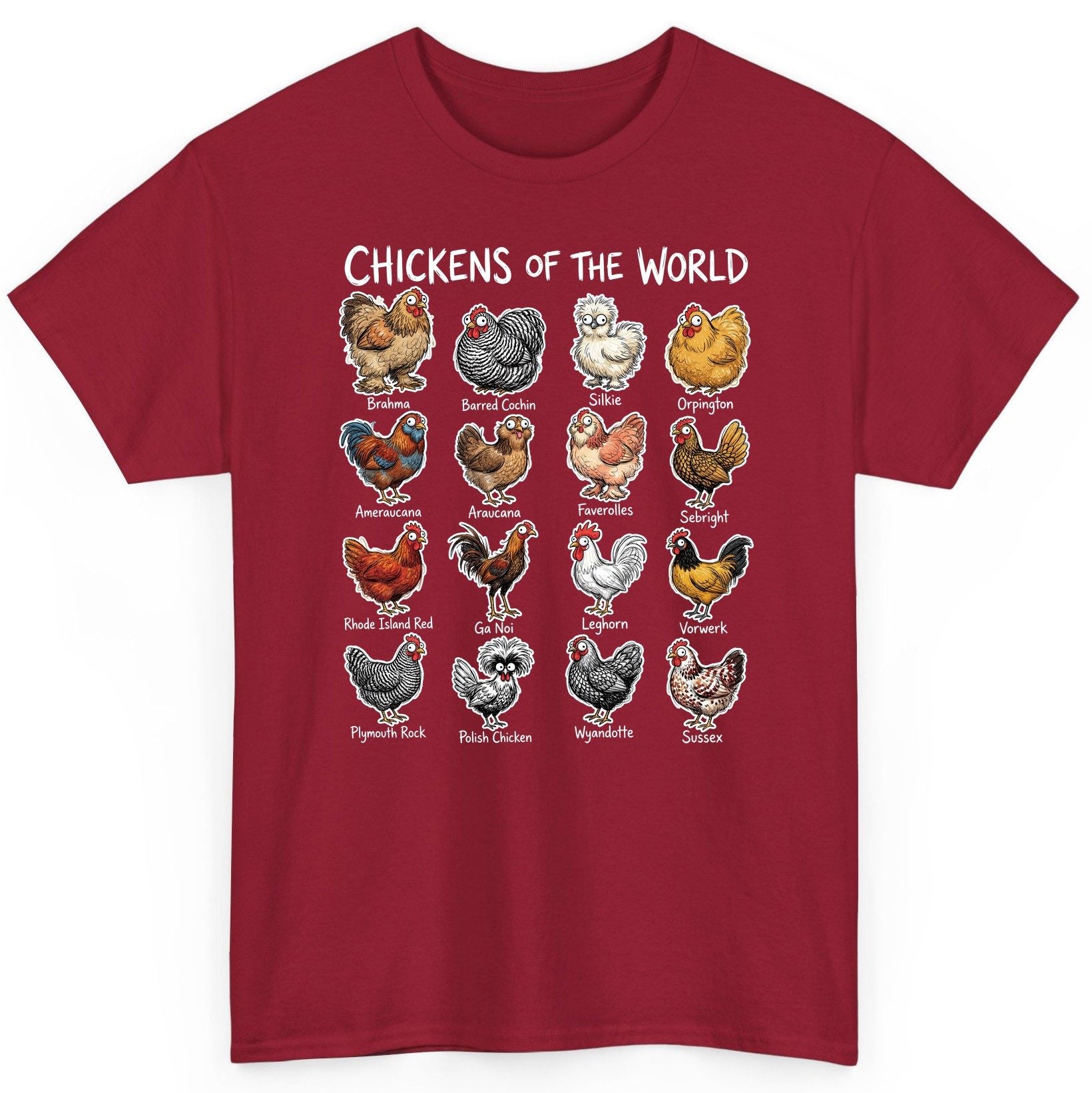 Chickens of the World chicken breeds T-Shirt Cardinal Red product mockup
