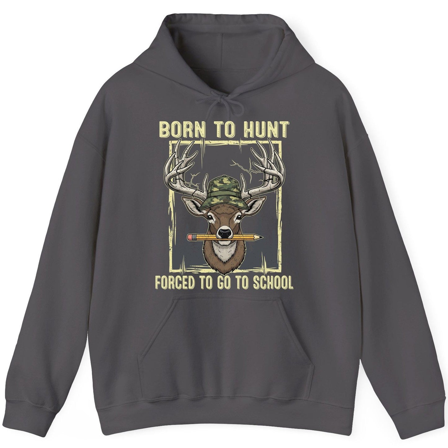 Born to Hunt Forced to Go to School hunting Hoodie Charcoal product mockup