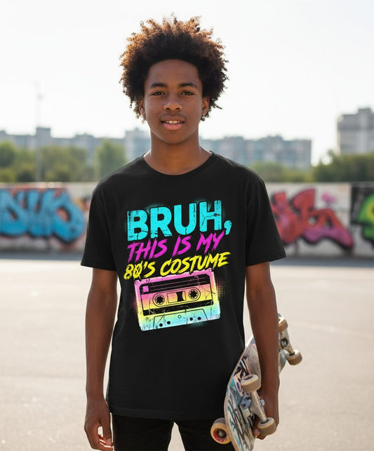 BRUH, THIS IS MY 80'S COSTUME 1980s nostalgia Youth T-Shirt Black lifestyle mockup