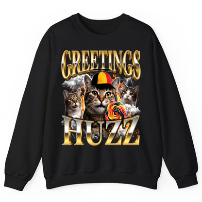Greetings HUZZ Funny Cats Sweatshirt - product mockup - Black