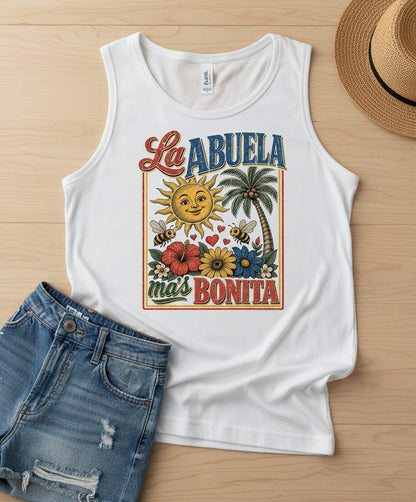 La Abuela Más Bonita Retro Grandma Tank Top - product mockup - White