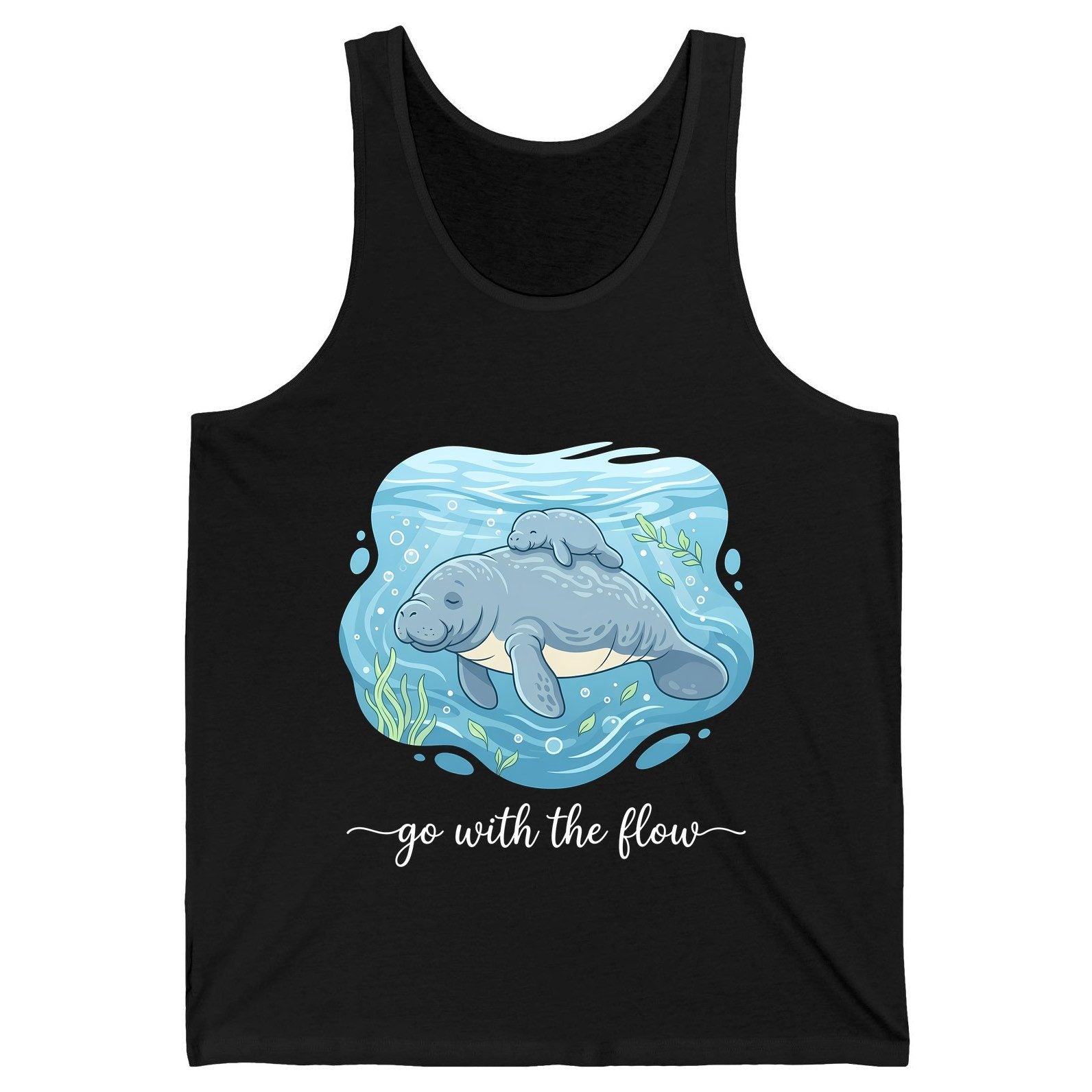 Go with the Flow Manatee Tank Top - product mockup - Black