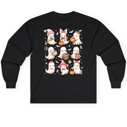 Cute Pink Halloween Ghosts cute Halloween ghosts Long Sleeve Tee Black product mockup