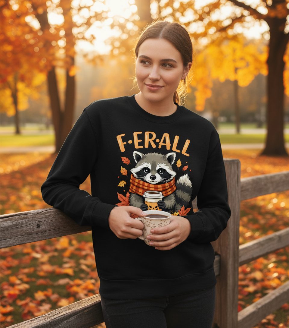 F ER All raccoon Sweatshirt Black lifestyle mockup