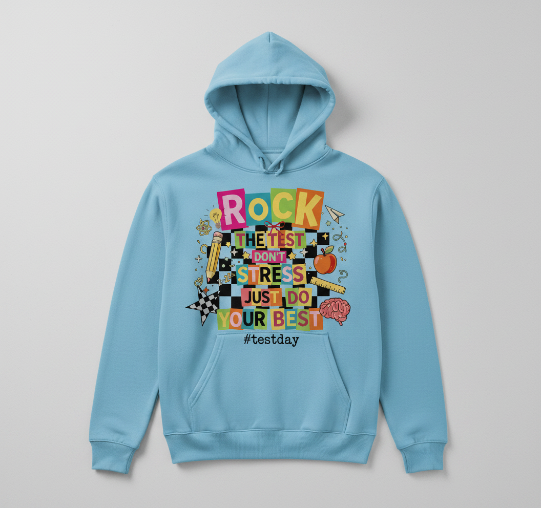 Rock The Test Don't Stress Just Do Your Best Motivational Design Hoodie - Light Blue