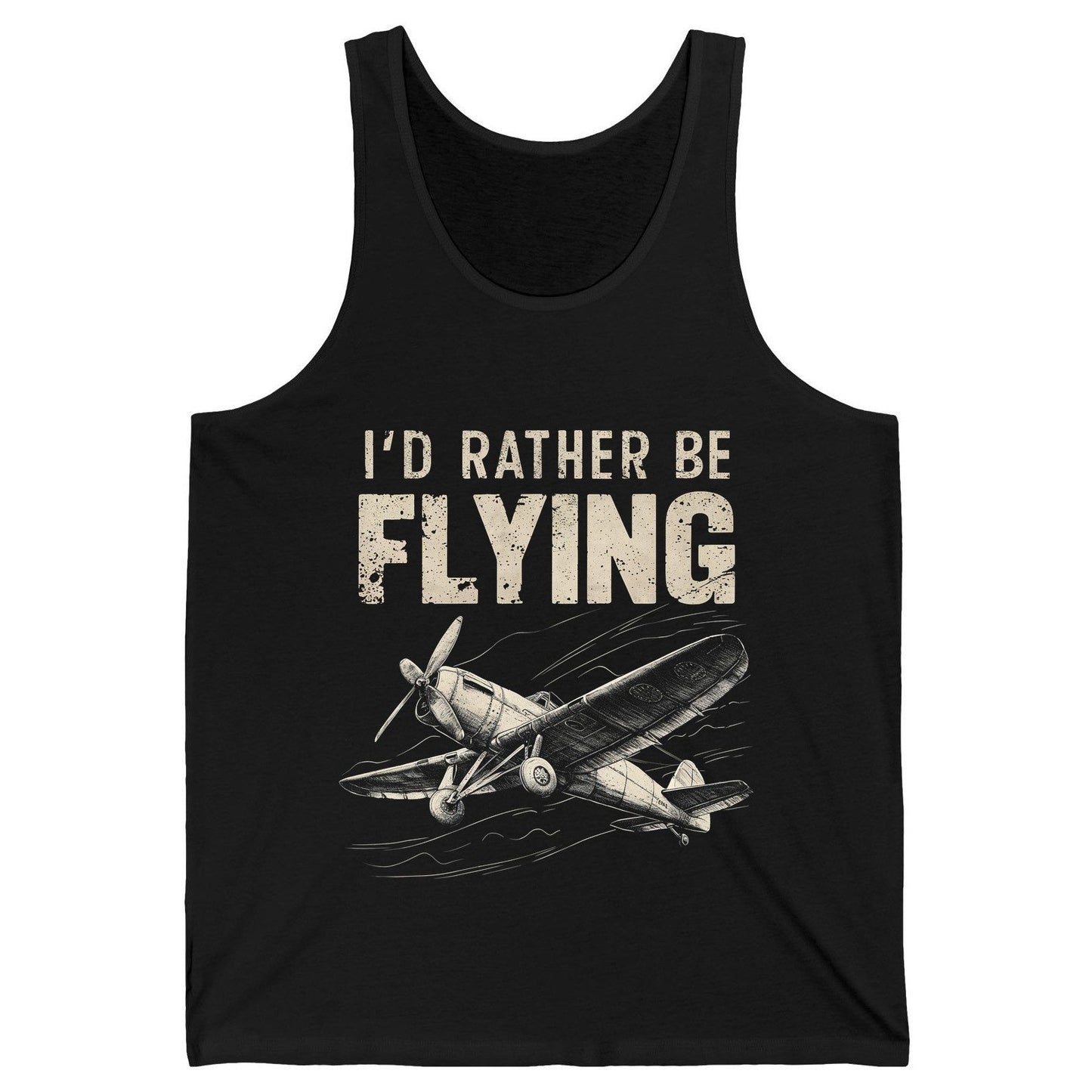 I'd Rather Be Flying vintage propeller plane Tank Top Black product mockup