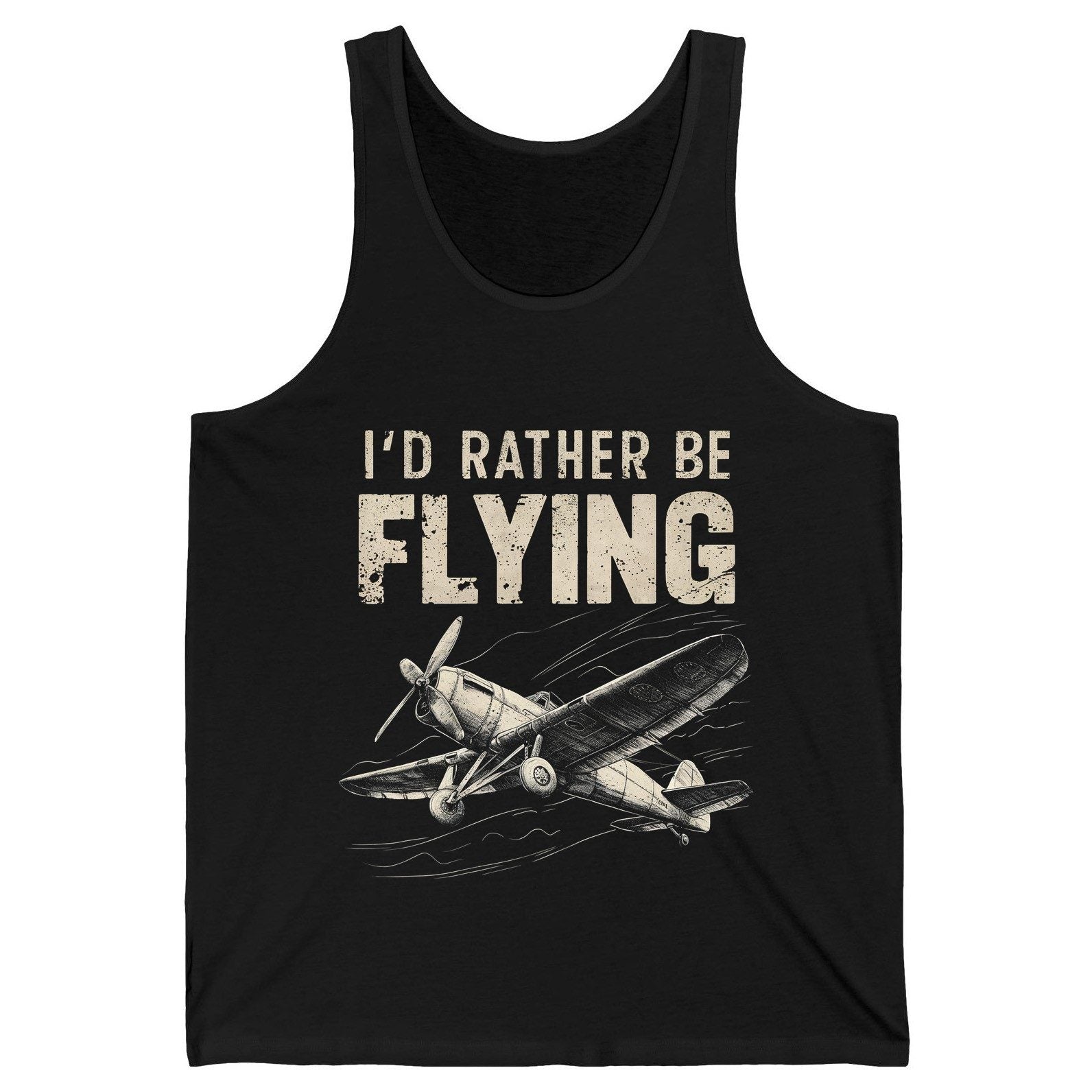 I'd Rather Be Flying vintage propeller plane Tank Top Black product mockup