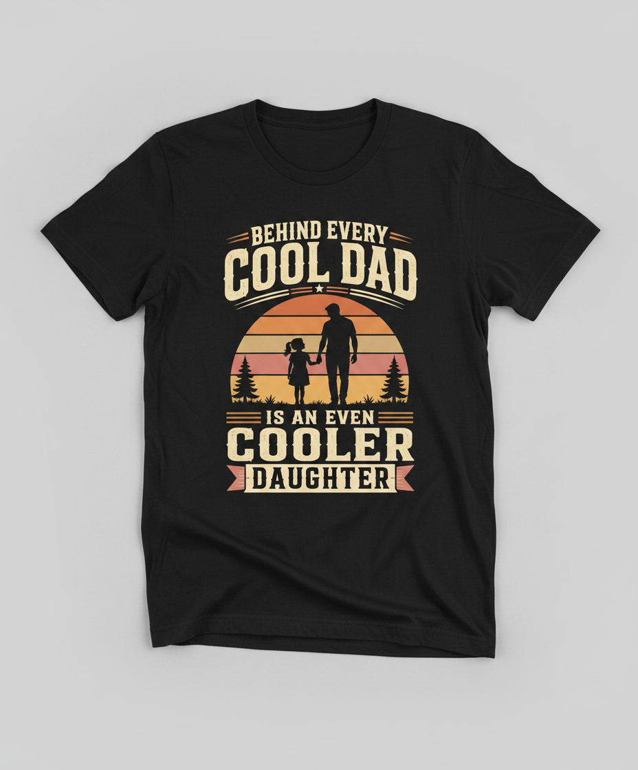Behind Every Cool Dad Is An Even Cooler Daughter T-Shirt - Black